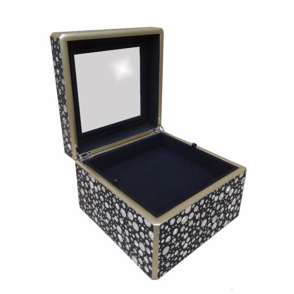 Handmade Reverse Painted Mirror Square Box in Silver Dots on Blue ...