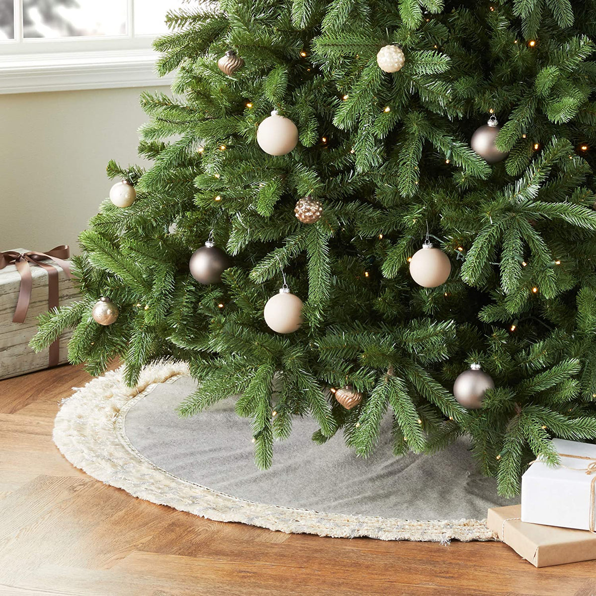 Handmade Christmas Tree Skirt in Recycled Wool - Gray with Fringe Bord ...