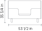 Technical drawing of an oeuf fawn conversion kit in birch with dimensions: width 53½ inches and height 35¾ inches.