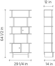 Technical drawing of a Vertical Mini Library in Birch made from eco-friendly Baltic birch plywood, with dimensions by Oeuf.