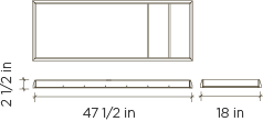 Technical illustration of a Oeuf XL changing station in white shelving unit with labeled dimensions: 62 inches in height, 47 ½ inches and 18 inches in width for different sections.