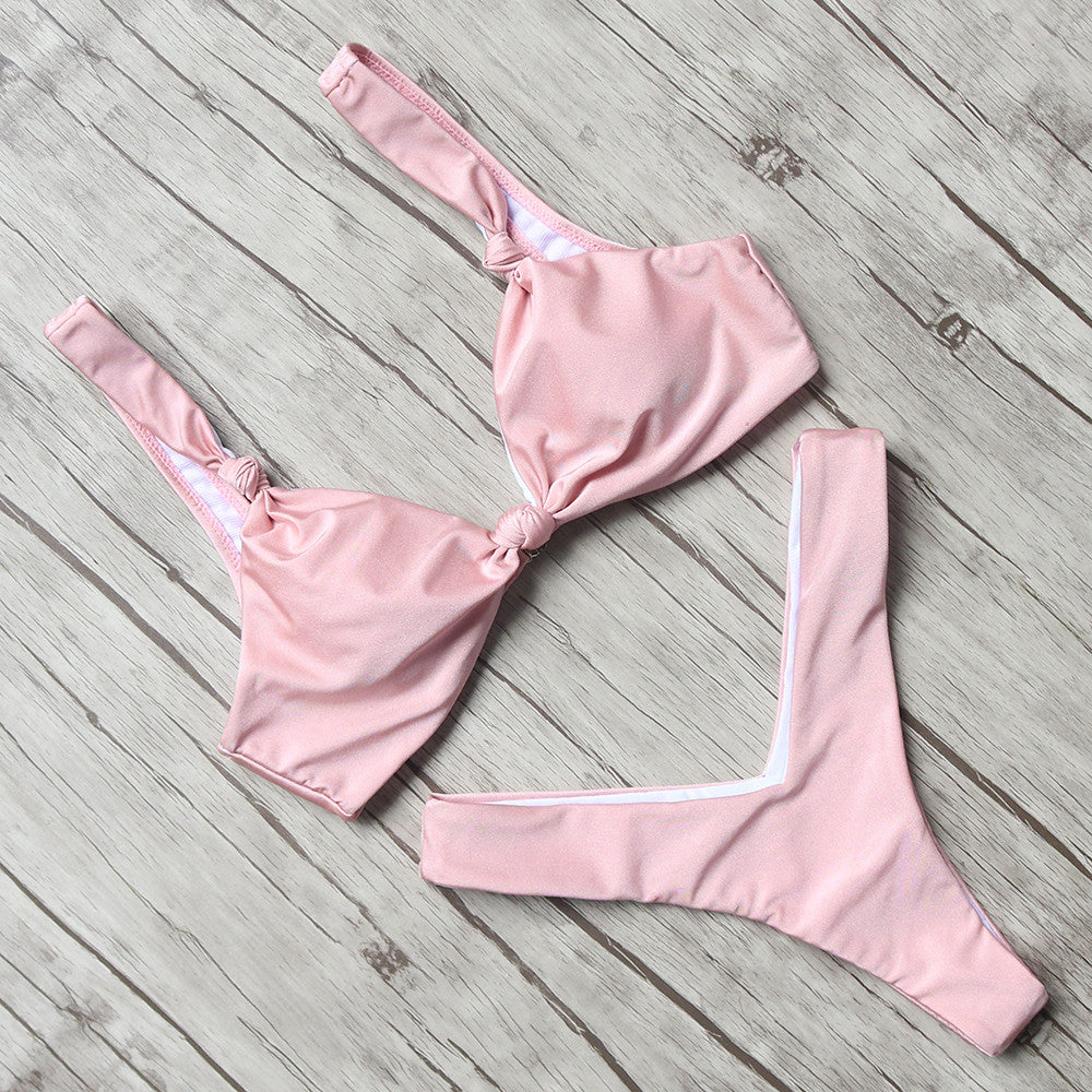 Knot Front Summer Thong Bikini Pink, Floral, Leopard Print – foxsea ...