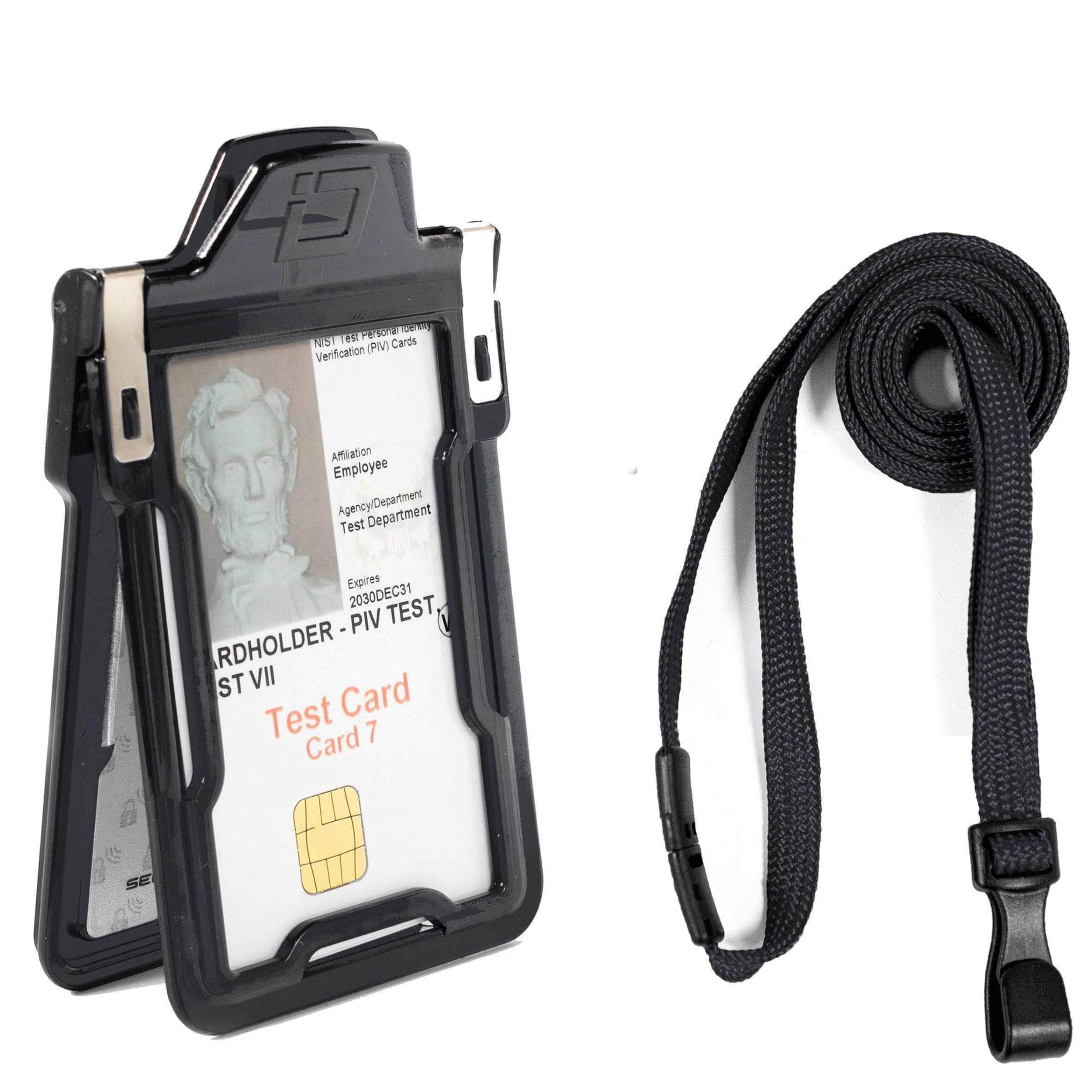 ID Stronghold Secure Badgeholder Classic 1 Card ID Badge Holder with Lanyard and Retractable Reel - RFID Blocking Badge Holder Made in The USA