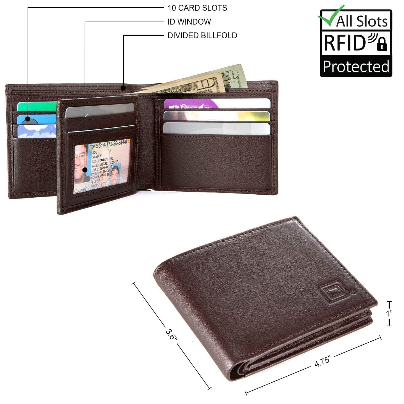 ID Stronghold | Men's Leather RFID Wallet 10 slot Bifold