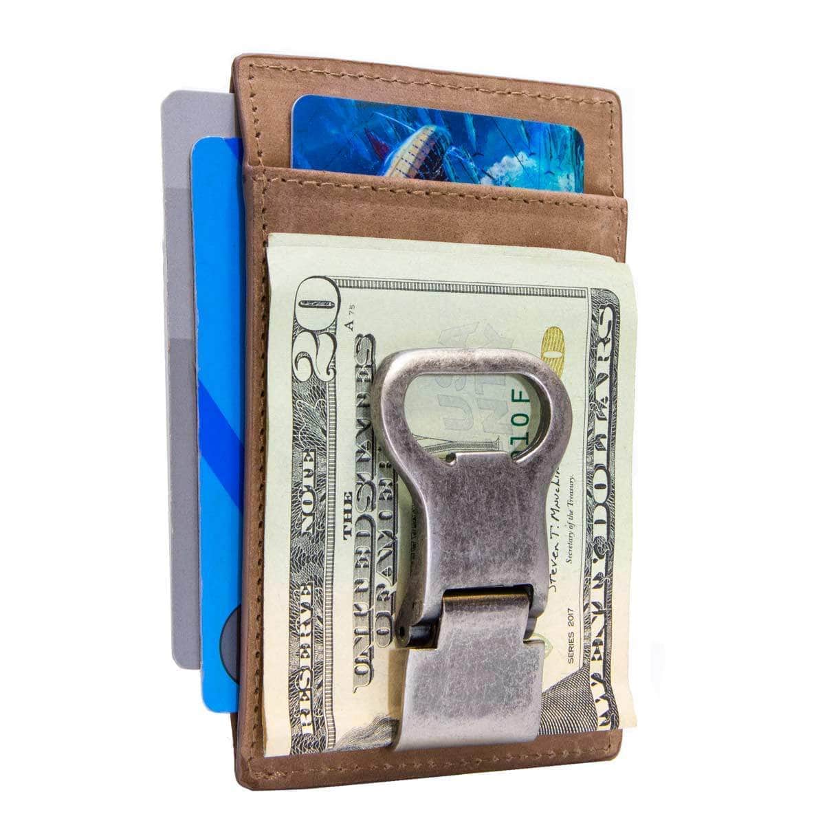 HOJ Co. Bottle Opener Bifold Wallet With Money Clip| Front Pocket Wallet  For Men | Novelty Money Clip Wallet| Exterior ID Window