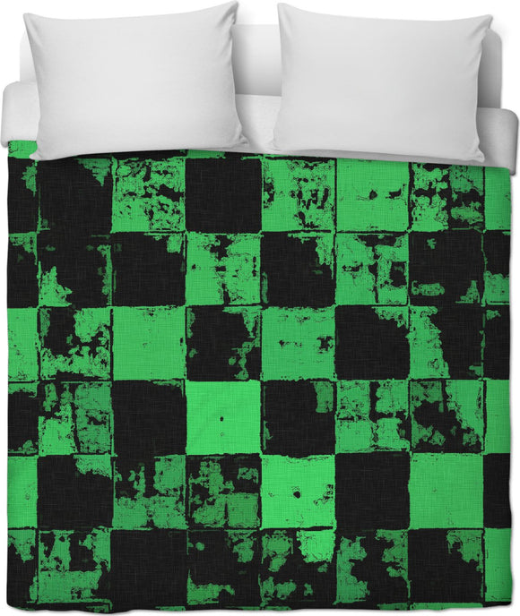 Grunge Style Duvet Cover Bricks Tiled Pattern Black And Green