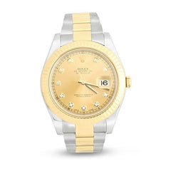 Rolex Watch - Oyster Perpetual Datejust Stainless Steel and 18k Yellow Gold Oyster Bracelet with 18K Yellow Gold Fluted Bezel and Champagne Tone Diamond Dial 