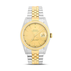 Rolex Watch- Oyster Perpetual Datejust Stainless Steel and 18k Yellow Gold Jubilee Bracelet with 18K Yellow Gold Fluted Bezel and Champagne Tone Diamond Dial 