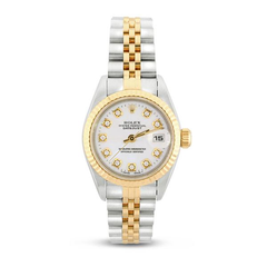 Rolex Watch - Oyster Perpetual Datejust Stainless Steel and 18k Yellow Gold Jubilee Bracelet with 18K Yellow Gold Fluted Bezel and Custom White Tone Diamond Dial