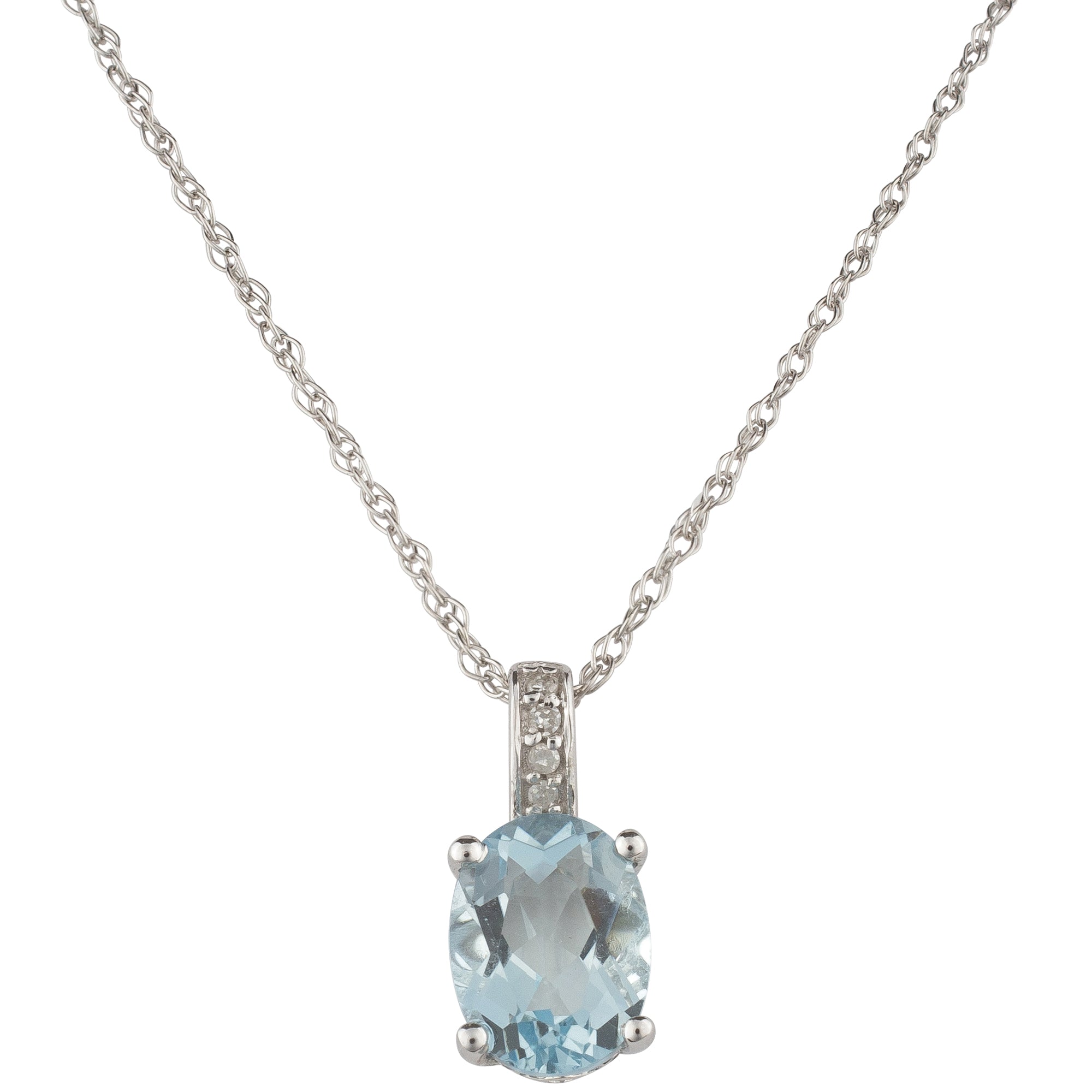 14K White Gold Oval Aquamarine & Round Diamond Pendant