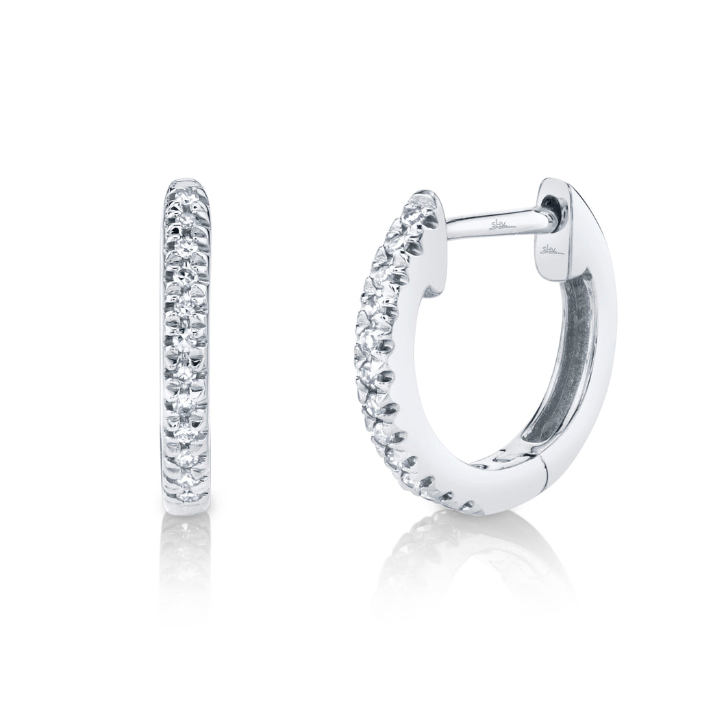 white gold huggie diamond earrings