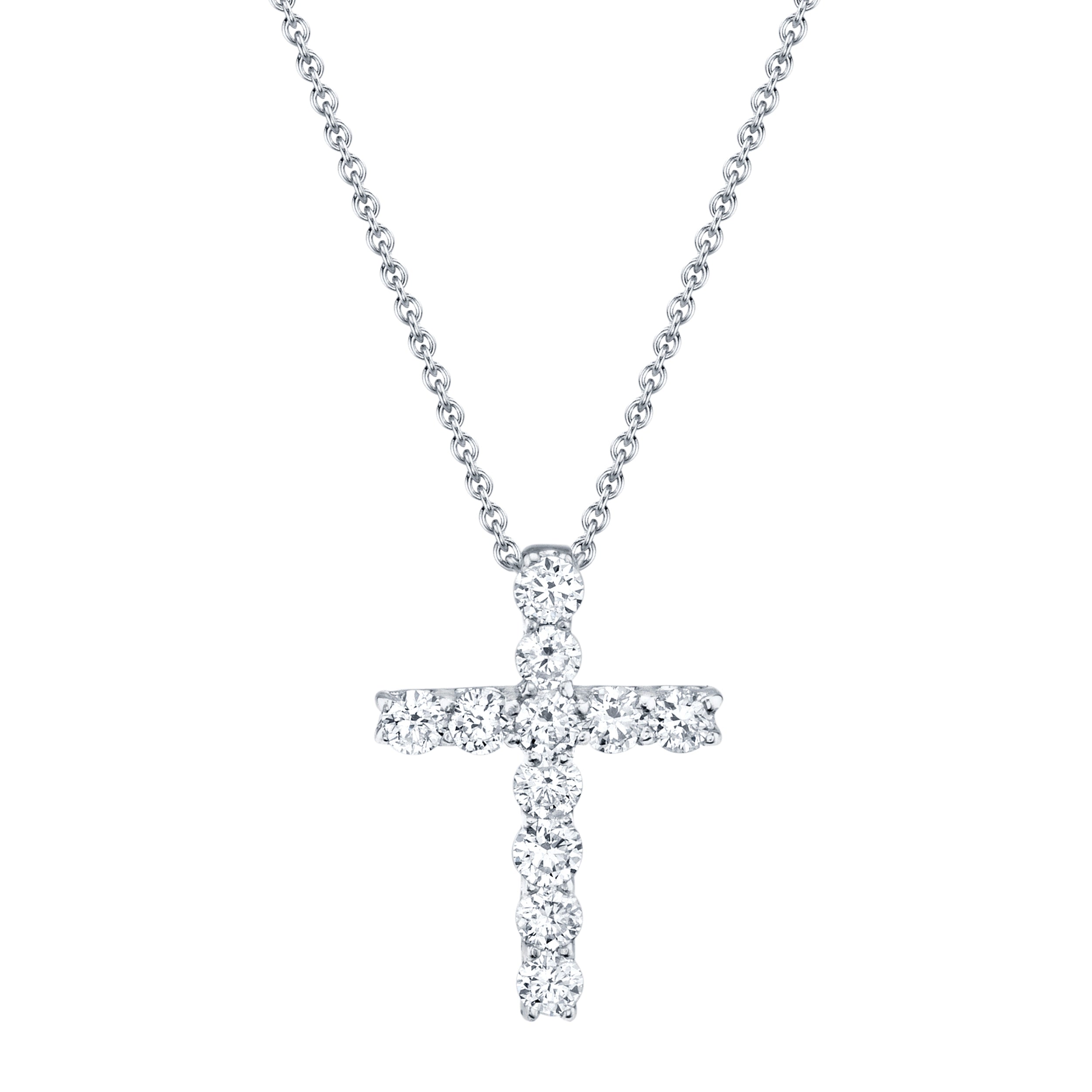 14K White Gold Round Diamond 1/3CT Cross with Chain