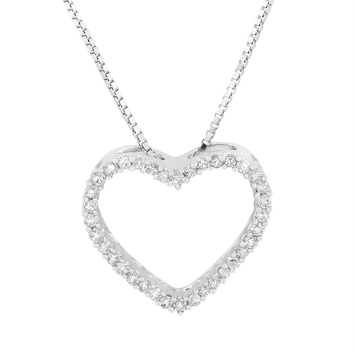 Sterling Silver Round Diamond 1/5CT Heart Pendant with Chain