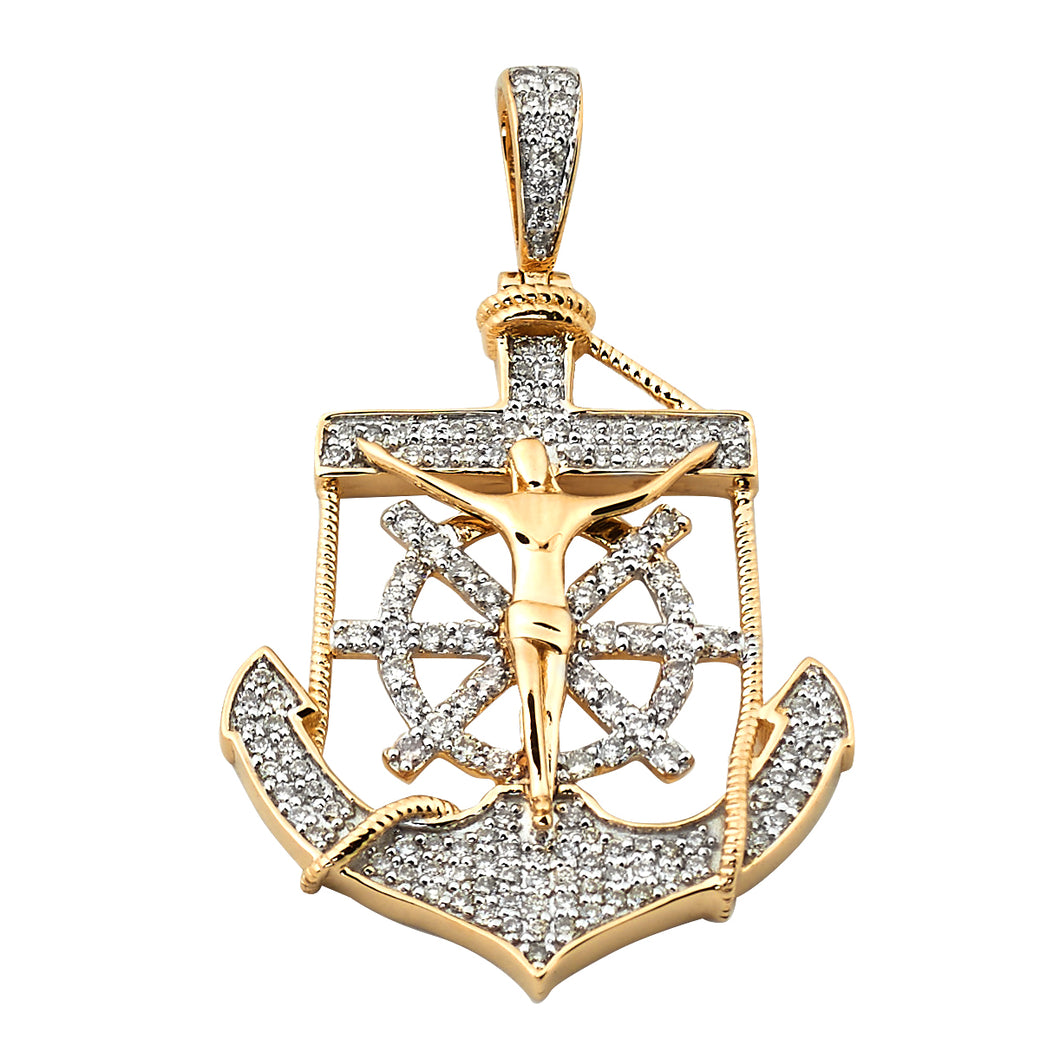 14K Yellow Gold Round Diamond 3/4CT Anchor Jesus Pendant – Kevin