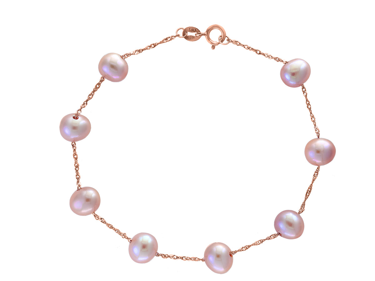 14K Rose Gold Pink Fresh Water Pearl Bracelet