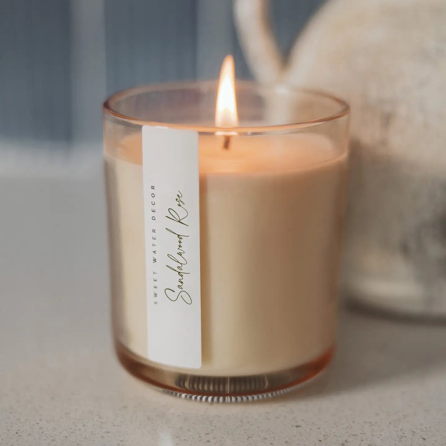 Sandalwood Rose Tinted Glass Candle