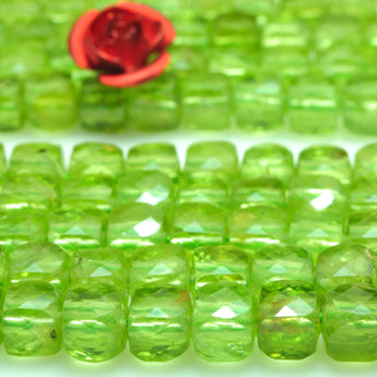 YesBeads Genuine Peridot natural green gemstone faceted cube loose beads wholesale jewelry making 15"