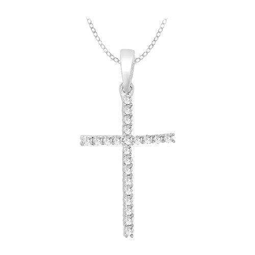 EternalDia 10k White Gold Round Diamond Cross Pendant (0.12cttw, IJ, I2-I3)  18