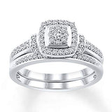 0.50 Cttw Round Diamond Halo Frame Wedding Bridal Ring Set In 10k White Gold (I/I3)