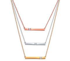 EternalDia 10K Tri-Tone Gold 1/5 Cttw Diamond Triple Straight Bar Necklace 18" (IJ/I2I3)