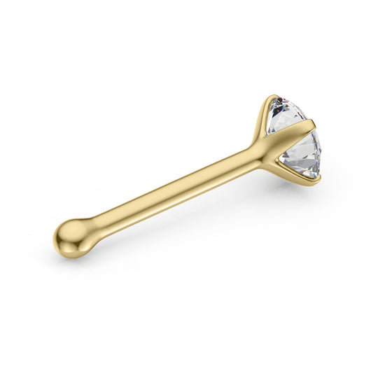 0.03Ct Real Diamond Nose Stud With Ball Barbell 14K Gold