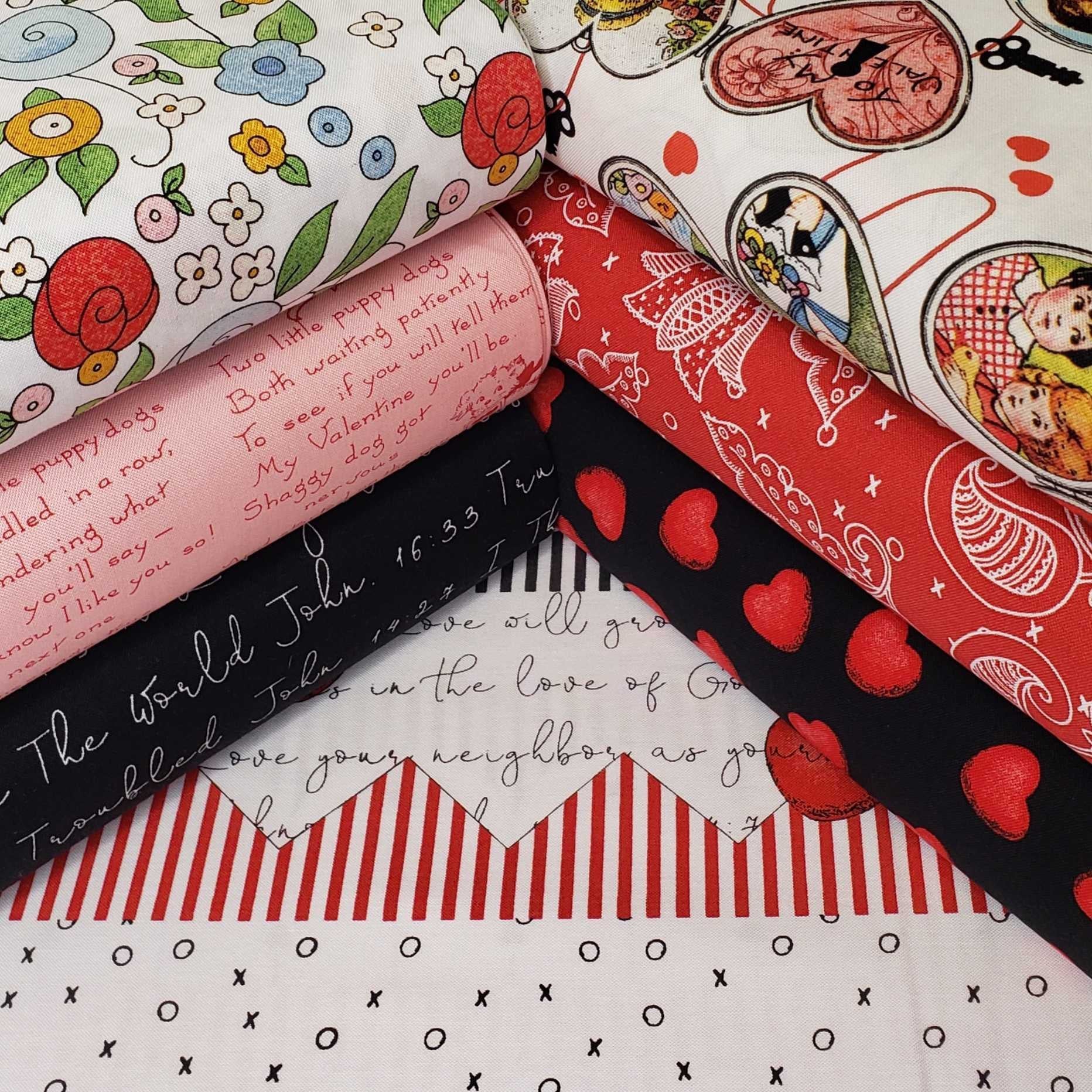 Be My Valentine Heart Fabric - Black