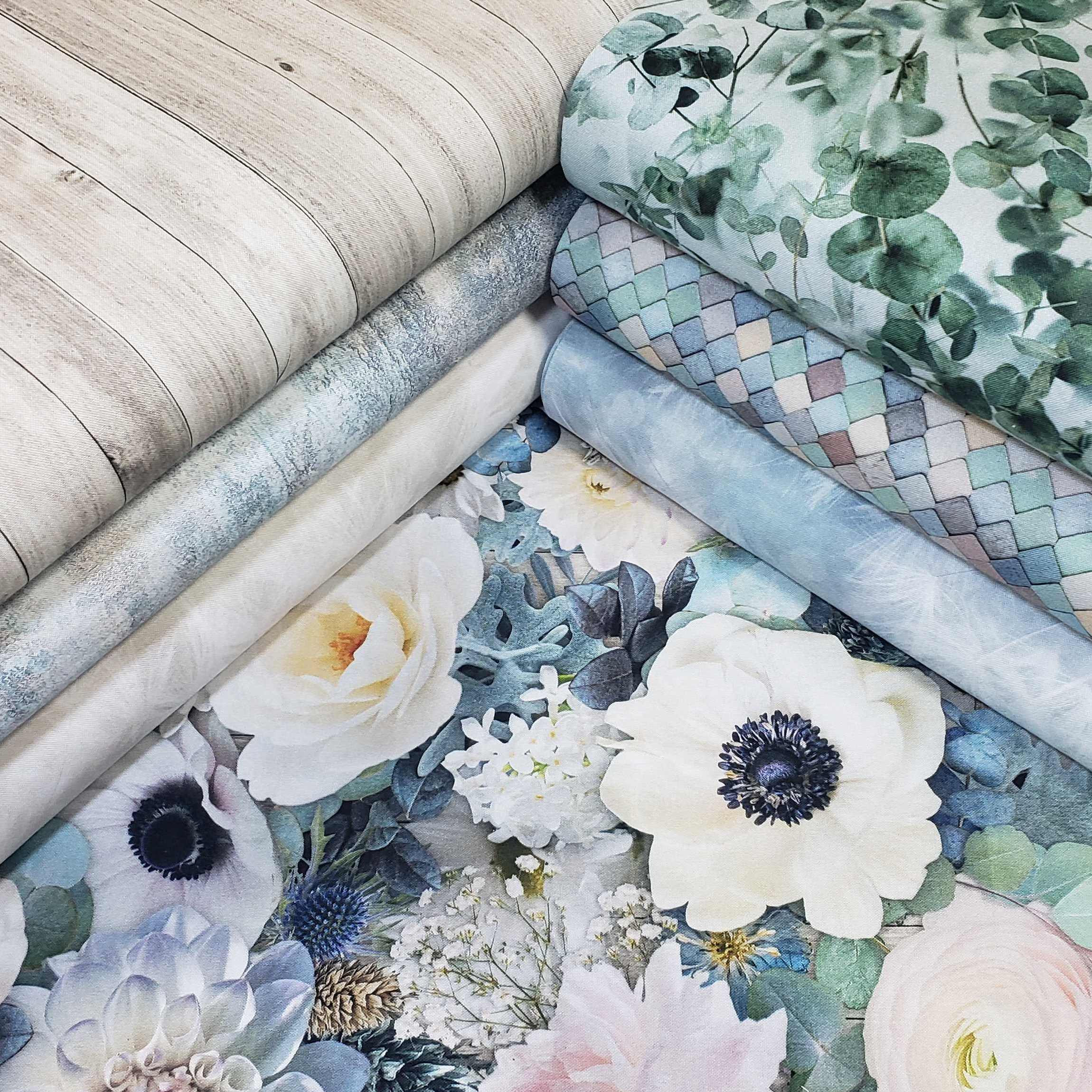 Fleur Print, Fog, Wool & Denim Pillow — Beth Miles Design