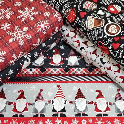 Christmas Fabric | Feeling Festive Gnome Toss Black | Timeless Treasures  YARD