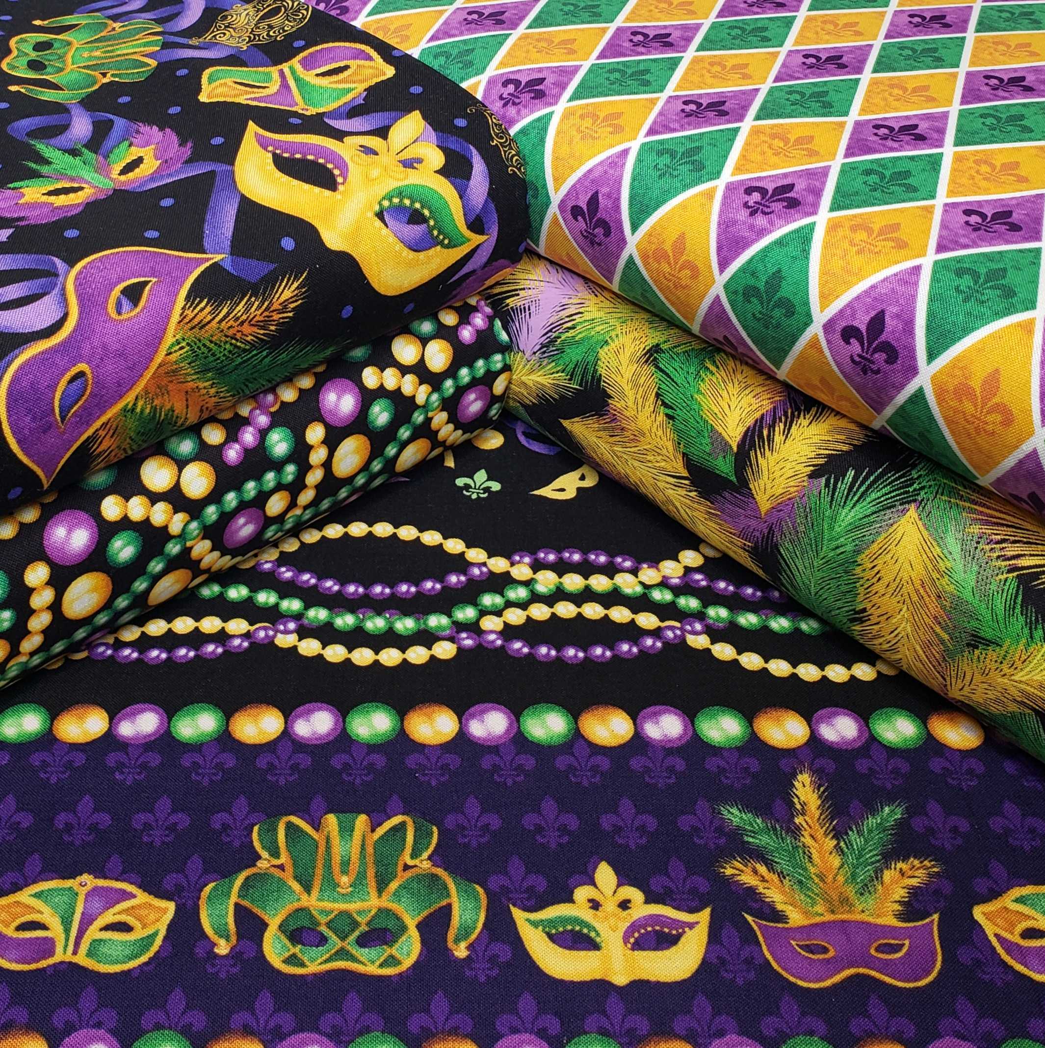 Mardi Gras Black Tossed Masks Fabric by Alessandra Gavin - Henry Glass  Fabrics