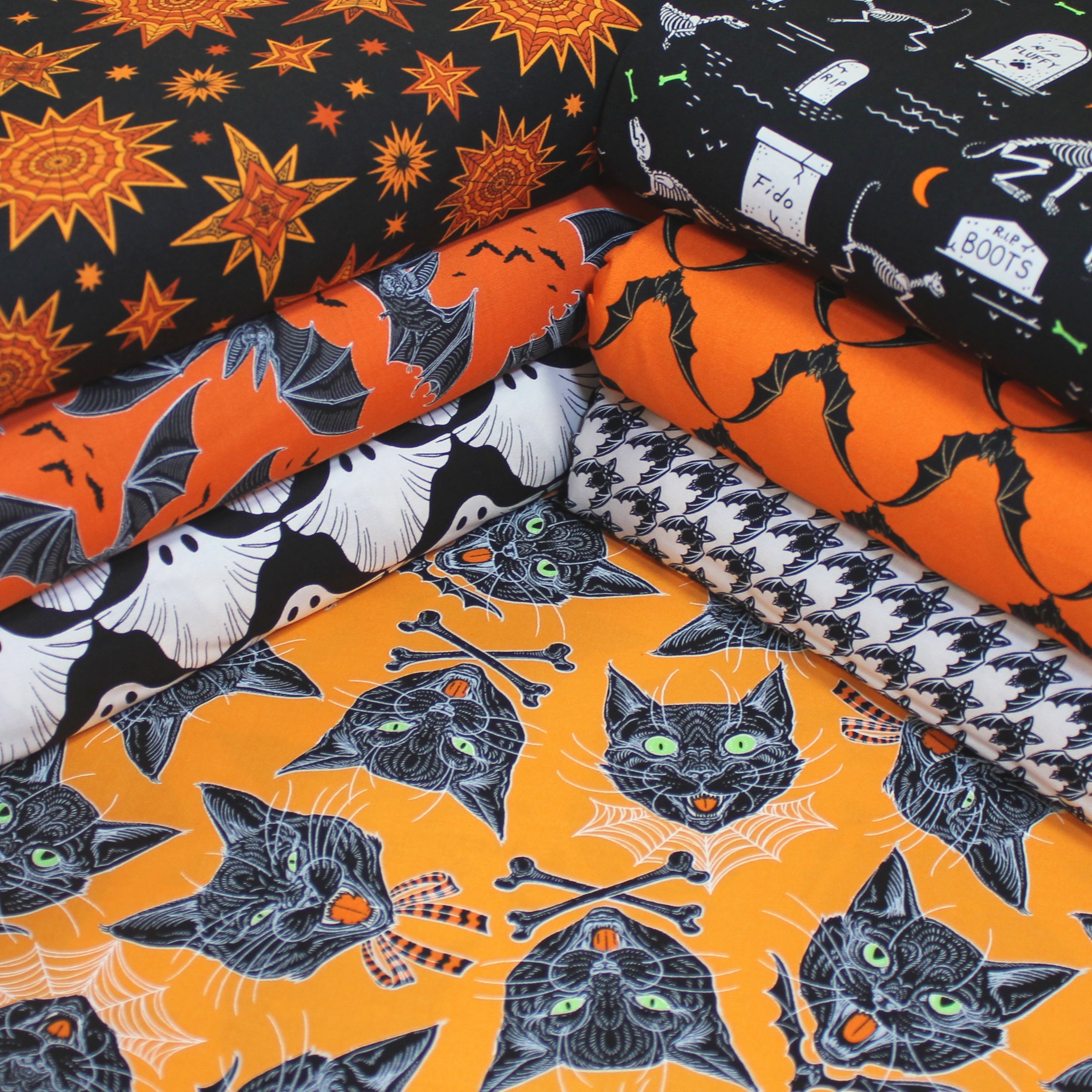 Scaredy Cat Black Howl at the Moon Fabric by Rachel Hauer - Free