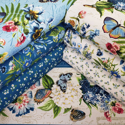 Bluesette Floral Stripe Blue/ White ~ Fabric By The Yard / Half Yard/ –  JimShore&More