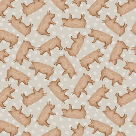 A Beautiful Day Beige Tossed Pigs Fabric-Henry Glass Fabrics-My Favorite Quilt Store