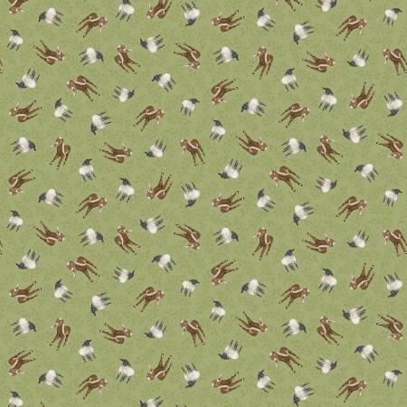 A Beautiful Day Green Goats and Sheep Allover Fabric-Henry Glass Fabrics-My Favorite Quilt Store