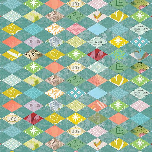 A Heart Led Life Teal Painted Harlequin Fabric-Benartex Fabrics-My Favorite Quilt Store