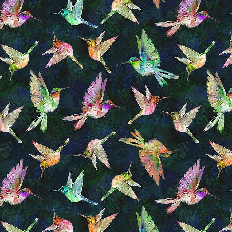 A Hummingbird's Charm Nightfall Birds in Flight Fabric