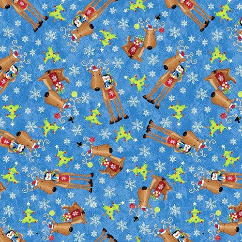 A Jolly Good Time Blue Tossed Reindeers Fabric-Studio e Fabrics-My Favorite Quilt Store