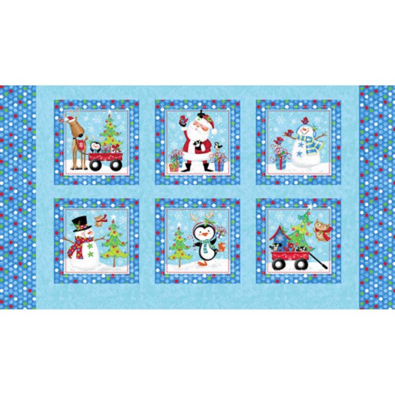 A Jolly Good Time Light Blue Christmas Blocks Panel 24"-Studio e Fabrics-My Favorite Quilt Store