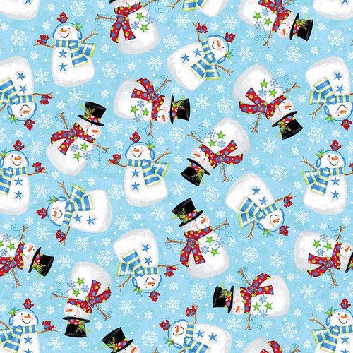 A Jolly Good Time Light Blue Tossed Snowmen Fabric