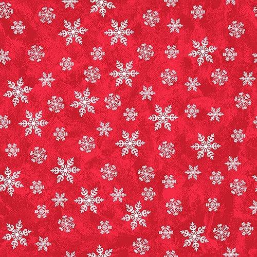 A Jolly Good Time Red Tossed Snowflakes Fabric