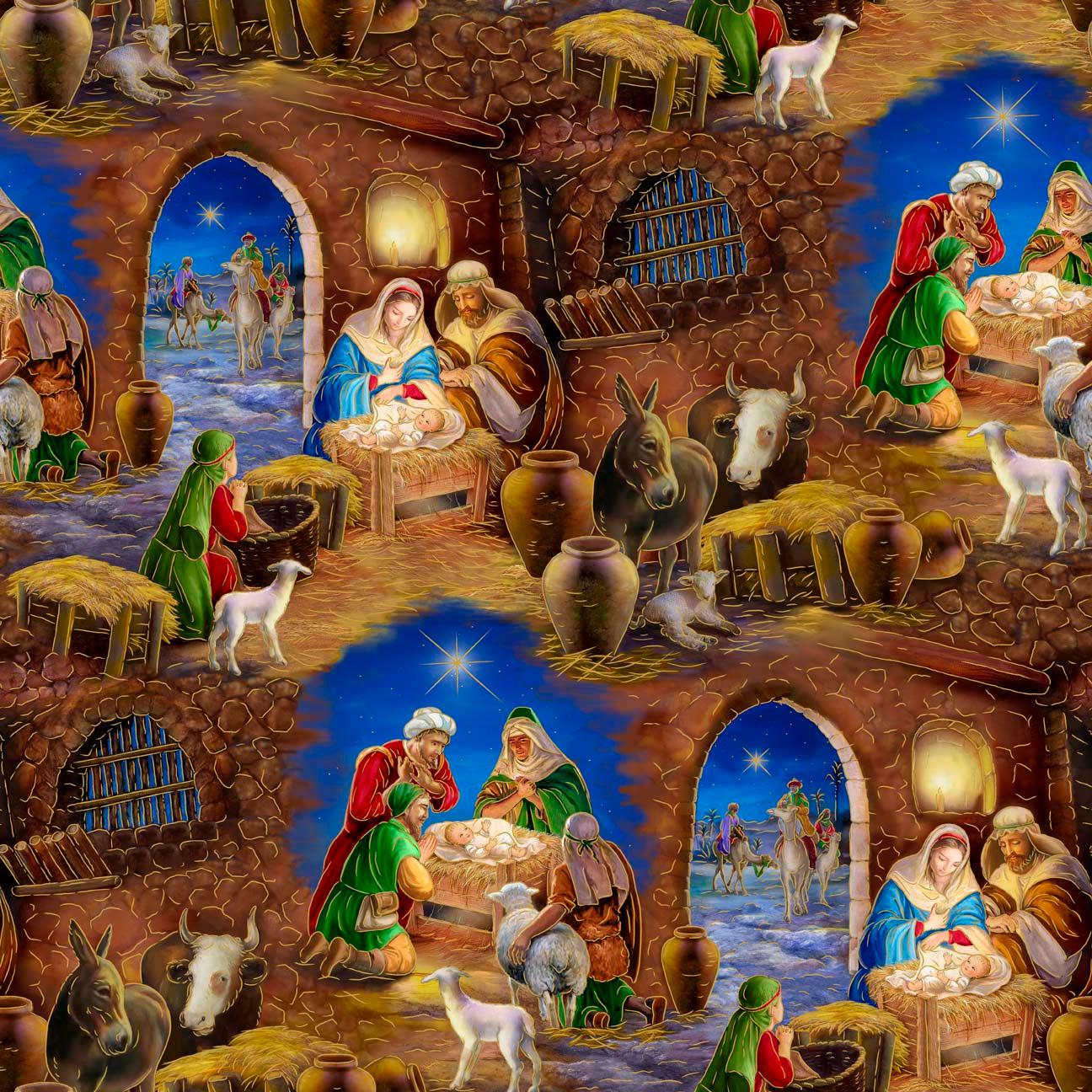 A King is Born Nativity Vignettes Fabric