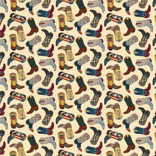 Adventure Awaits Ivory Cowboy Boots Fabric