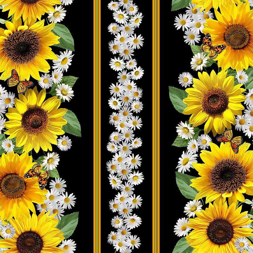 Advice From A Sunflower Black Stripe & Butterflies Fabric