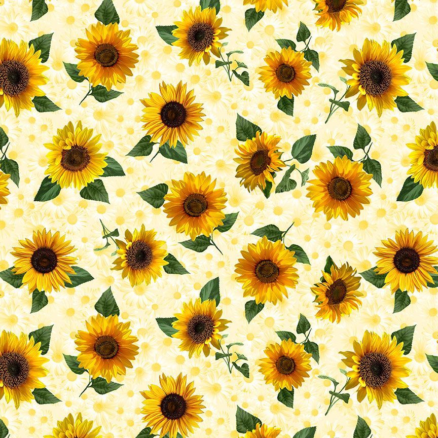 Advice From A Sunflower Cream Tossed Pretty Sunflowers Fabric-Timeless Treasures-My Favorite Quilt Store