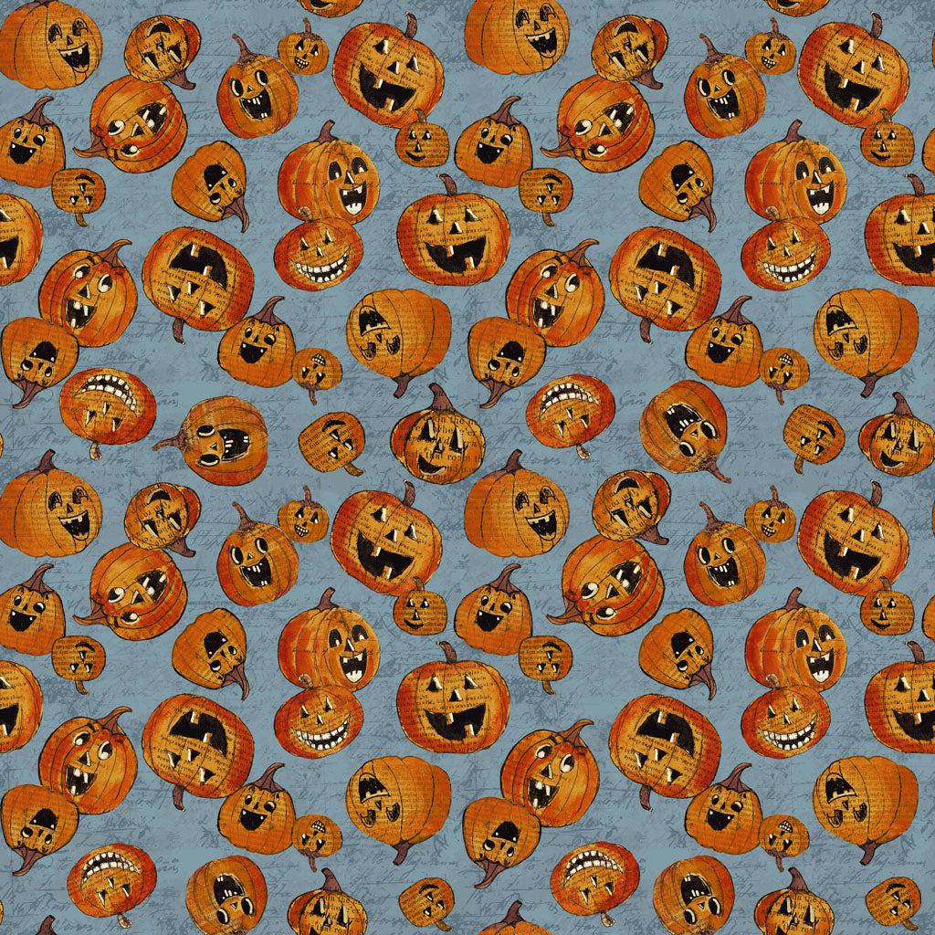 All Hallows Eve Denim Jack-o-Lanterns Fabric-Clothworks-My Favorite Quilt Store