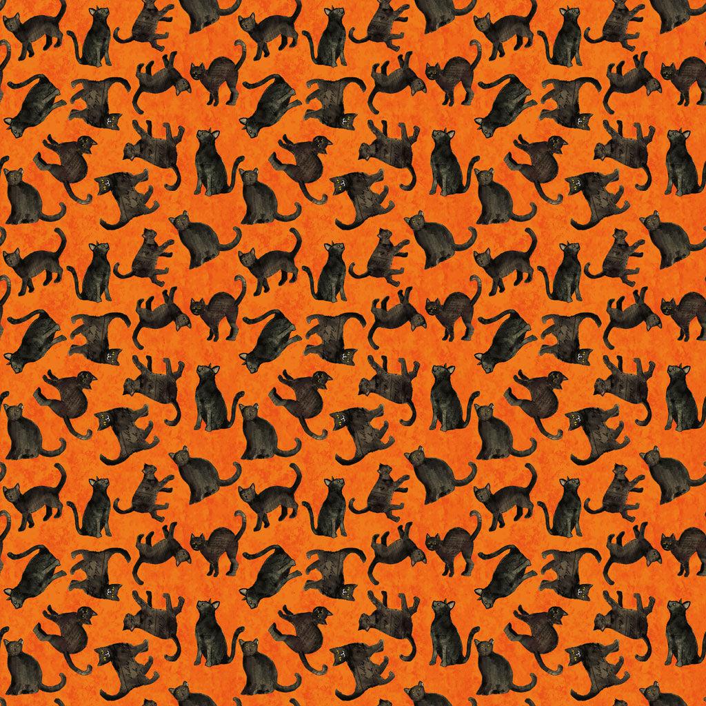 All Hallows Eve Orange Black Cats Fabric