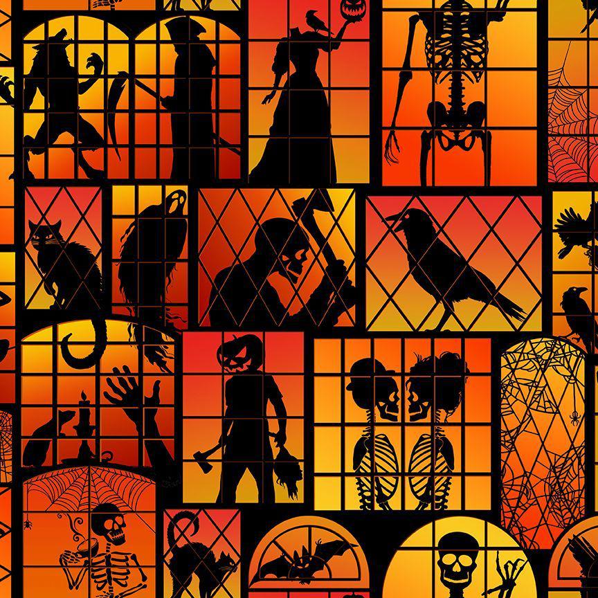 All Hallow's Eve Orange Halloween Window Silhouettes Fabric-Timeless Treasures-My Favorite Quilt Store