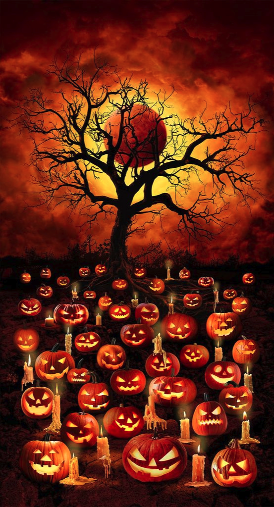 All Hallow's Eve Orange Jack O'Lantern Blood Moon Panel 24"-Timeless Treasures-My Favorite Quilt Store