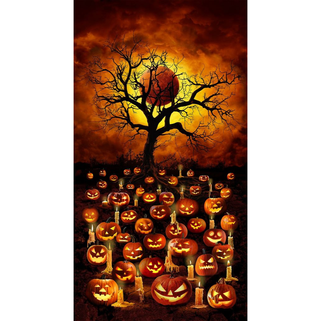 All Hallow's Eve Orange Jack O'Lantern Blood Moon Panel 24"