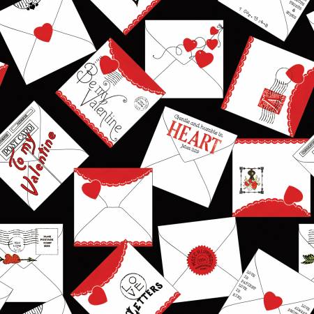 All My Heart Black Valentine Greeting Fabric-Riley Blake Fabrics-My Favorite Quilt Store