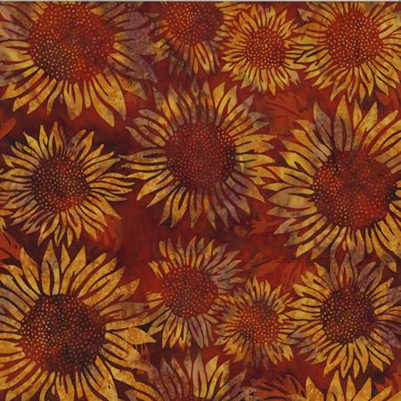 All Things Spice Paprika Sunflowers Bali Batik Fabric